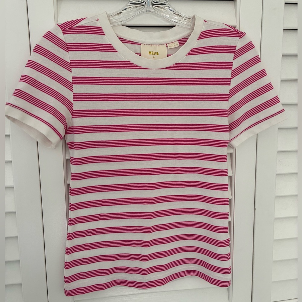 Anthropologie Maeve Pink and White Striped Top